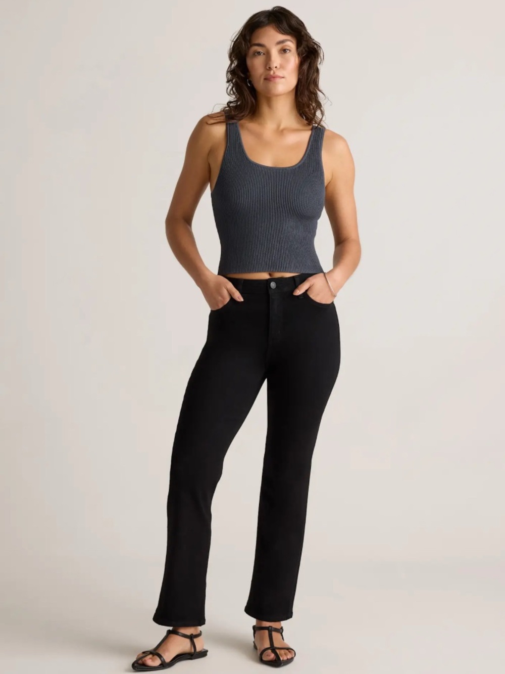 Quince Stretch High Rise Kick Flare Jeans in Black Size 27